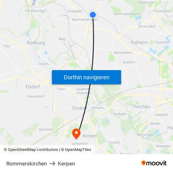 Rommerskirchen to Kerpen map