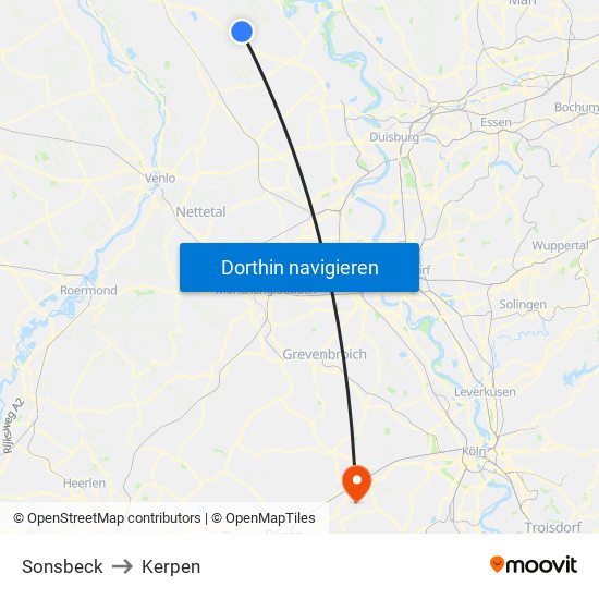 Sonsbeck to Kerpen map