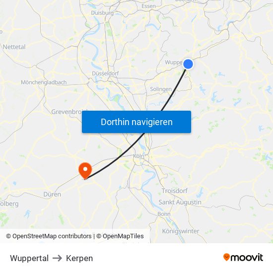 Wuppertal to Kerpen map