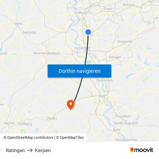 Ratingen to Kerpen map