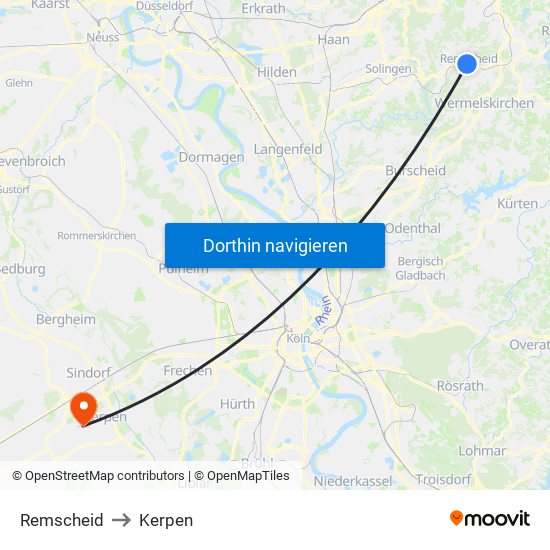 Remscheid to Kerpen map