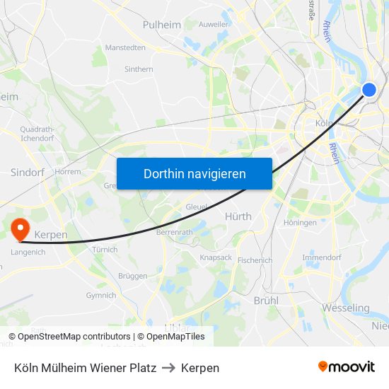 Köln Mülheim Wiener Platz to Kerpen map