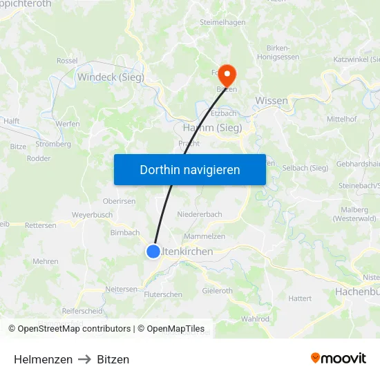 Helmenzen to Bitzen map