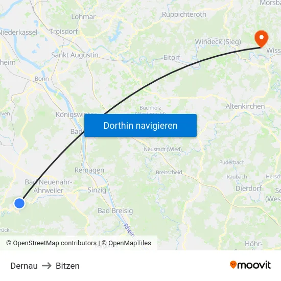 Dernau to Bitzen map