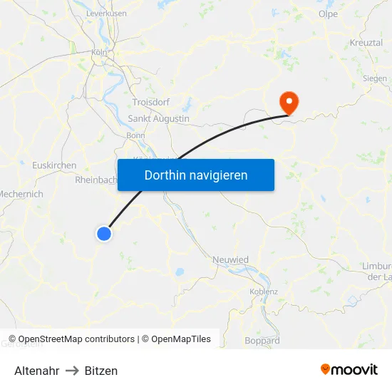 Altenahr to Bitzen map