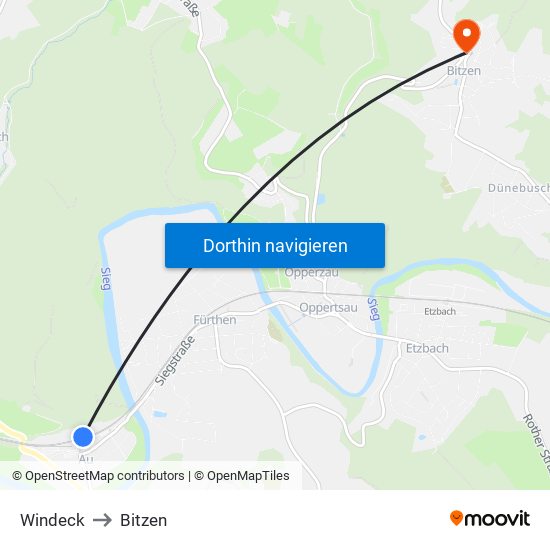 Windeck to Bitzen map