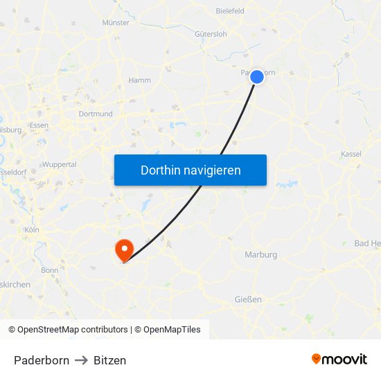 Paderborn to Bitzen map