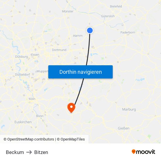 Beckum to Bitzen map