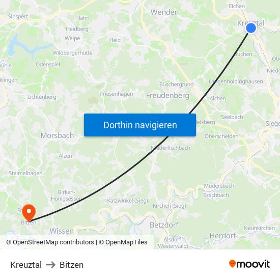 Kreuztal to Bitzen map