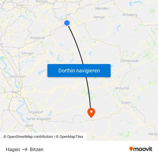 Hagen to Bitzen map