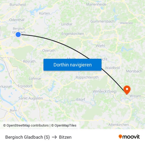 Bergisch Gladbach (S) to Bitzen map