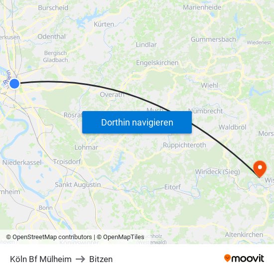 Köln Bf Mülheim to Bitzen map