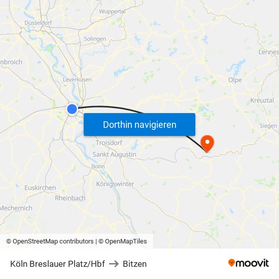 Köln Breslauer Platz/Hbf to Bitzen map