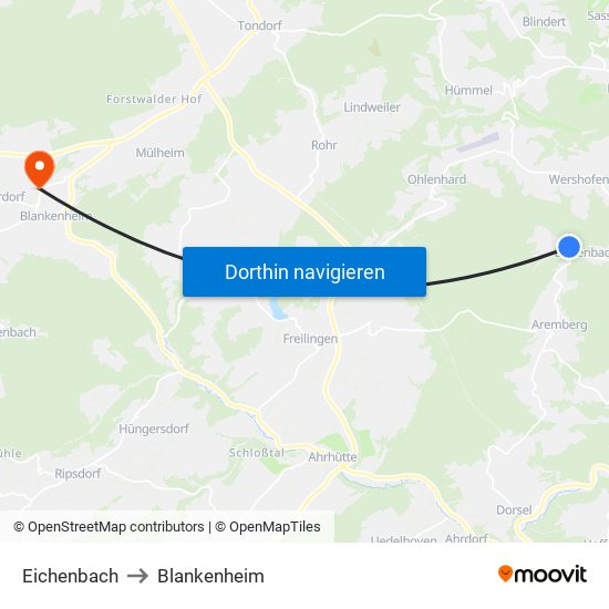 Eichenbach to Blankenheim map