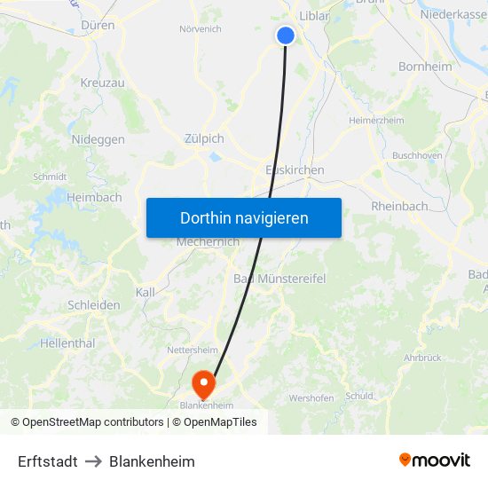 Erftstadt to Blankenheim map