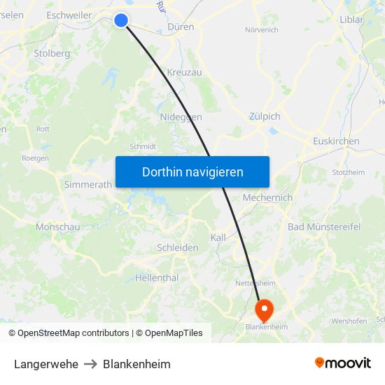 Langerwehe to Blankenheim map