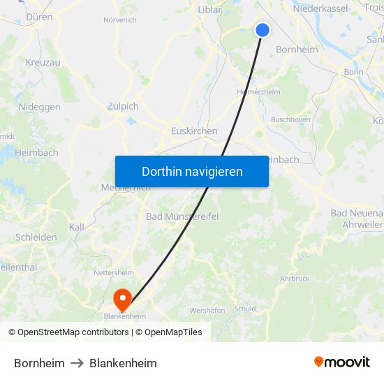 Bornheim to Blankenheim map