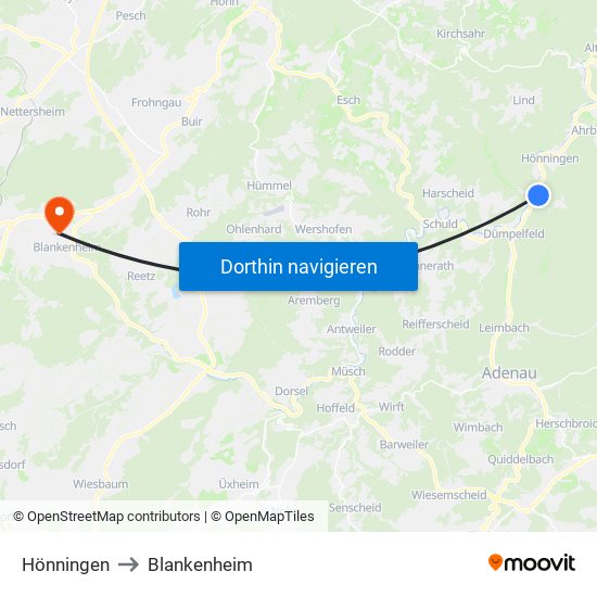 Hönningen to Blankenheim map