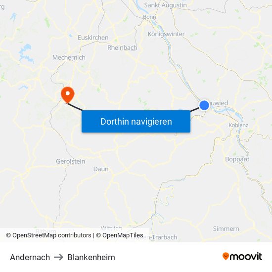 Andernach to Blankenheim map