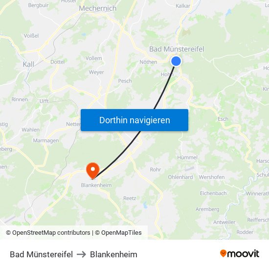 Bad Münstereifel to Blankenheim map