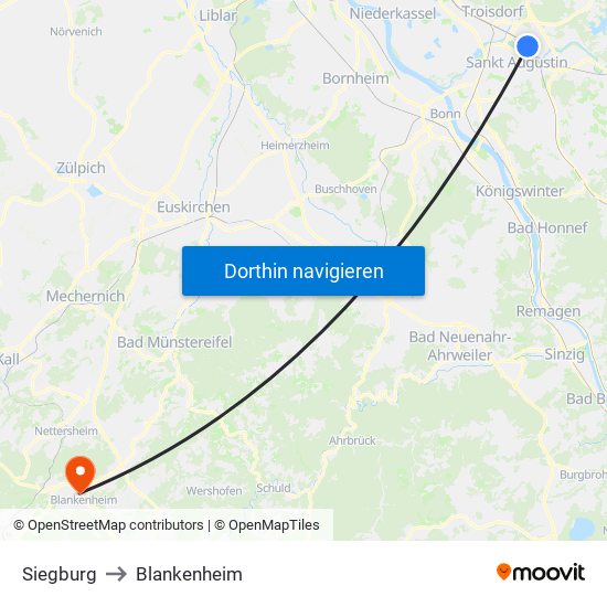 Siegburg to Blankenheim map