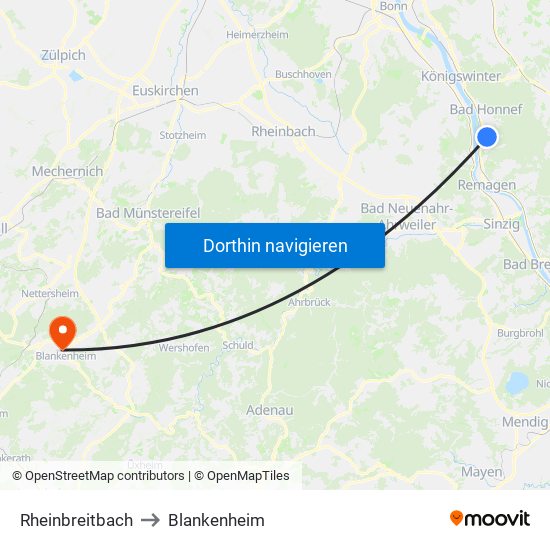 Rheinbreitbach to Blankenheim map