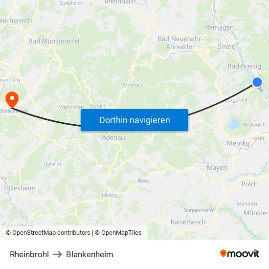 Rheinbrohl to Blankenheim map