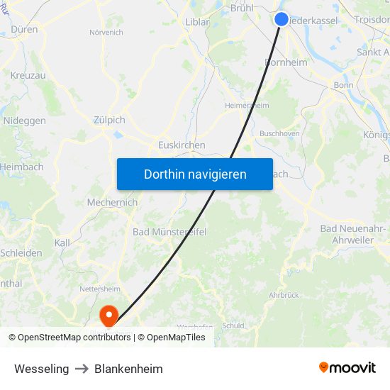 Wesseling to Blankenheim map