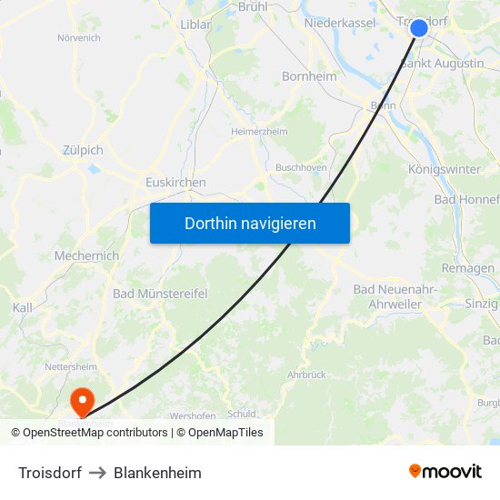 Troisdorf to Blankenheim map