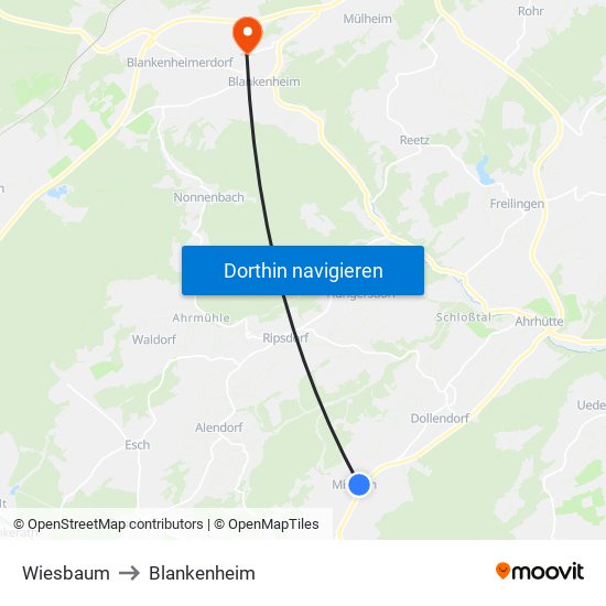 Wiesbaum to Blankenheim map