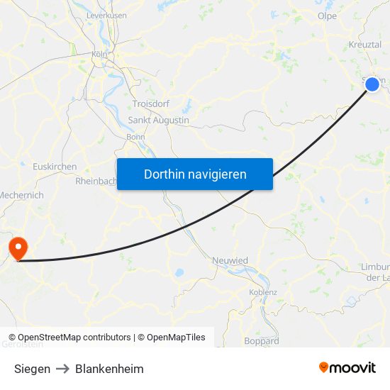 Siegen to Blankenheim map