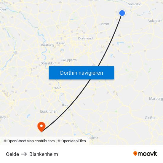 Oelde to Blankenheim map