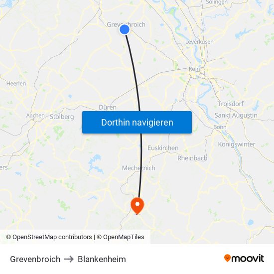 Grevenbroich to Blankenheim map