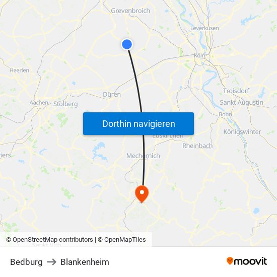 Bedburg to Blankenheim map