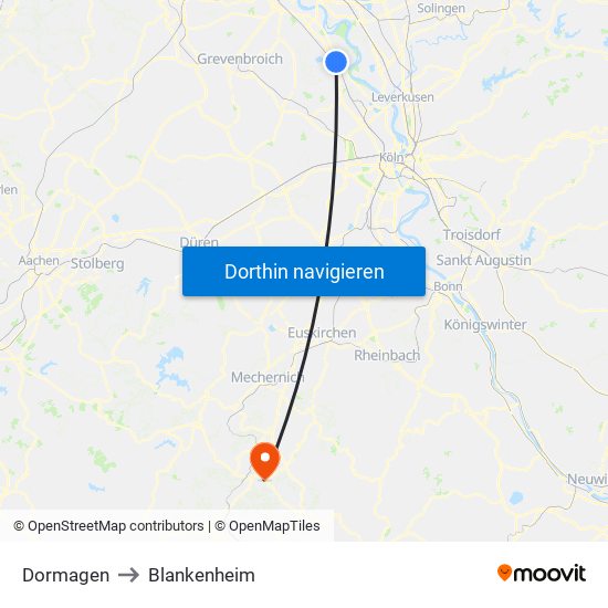 Dormagen to Blankenheim map