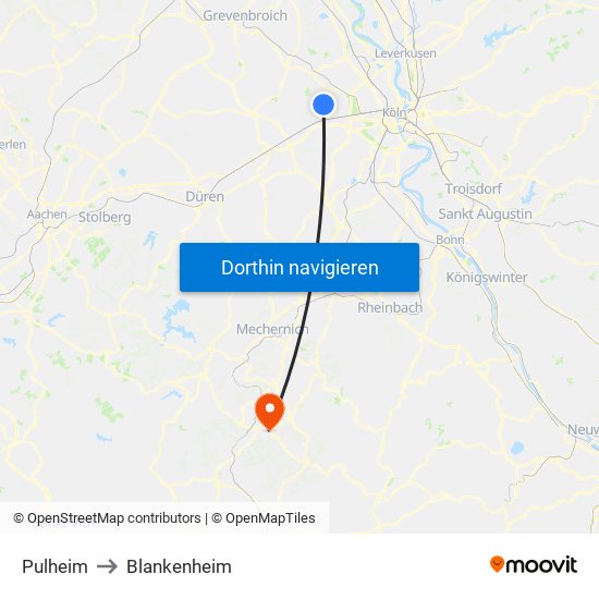 Pulheim to Blankenheim map