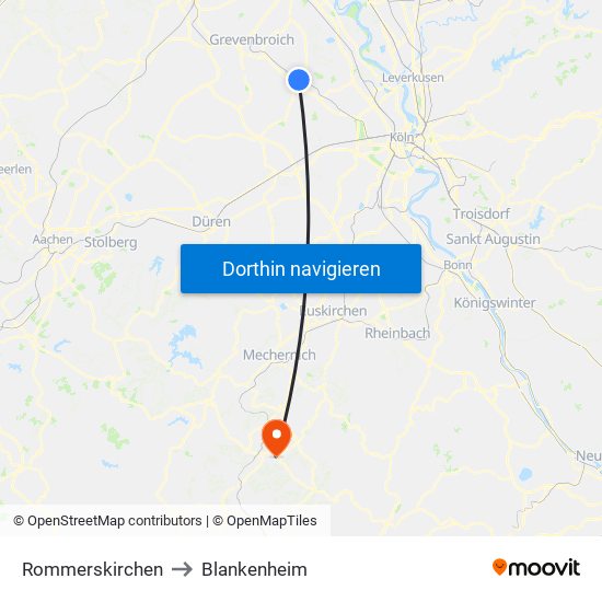 Rommerskirchen to Blankenheim map