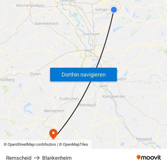 Remscheid to Blankenheim map