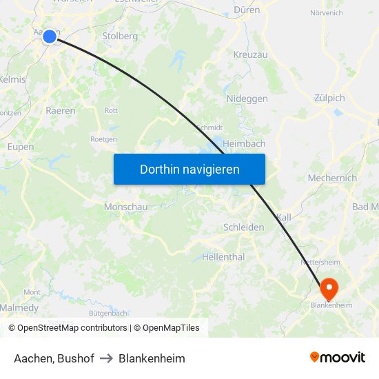 Aachen, Bushof to Blankenheim map