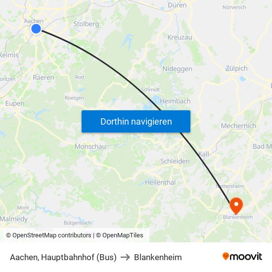 Aachen, Hauptbahnhof (Bus) to Blankenheim map