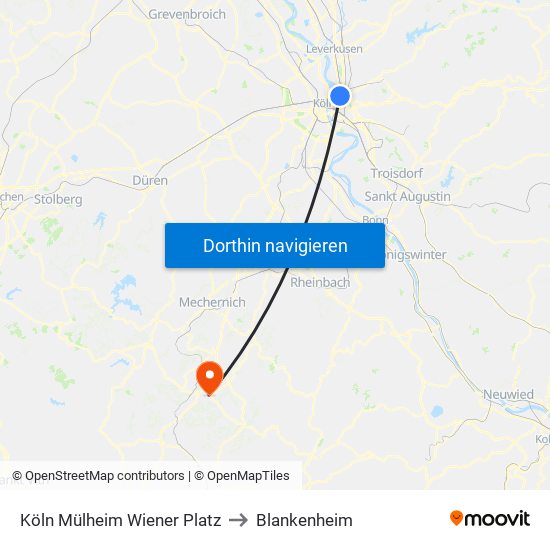 Köln Mülheim Wiener Platz to Blankenheim map