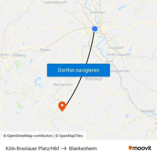 Köln Breslauer Platz/Hbf to Blankenheim map