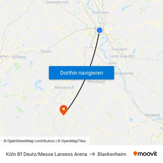 Köln Bf Deutz/Messe Lanxess Arena to Blankenheim map