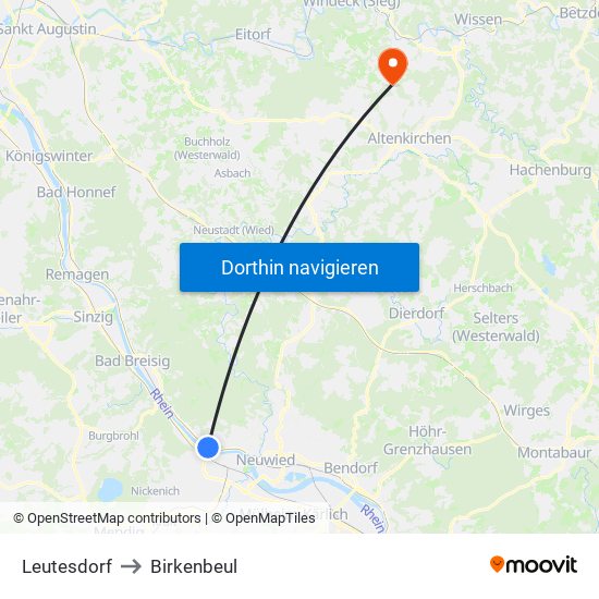 Leutesdorf to Birkenbeul map