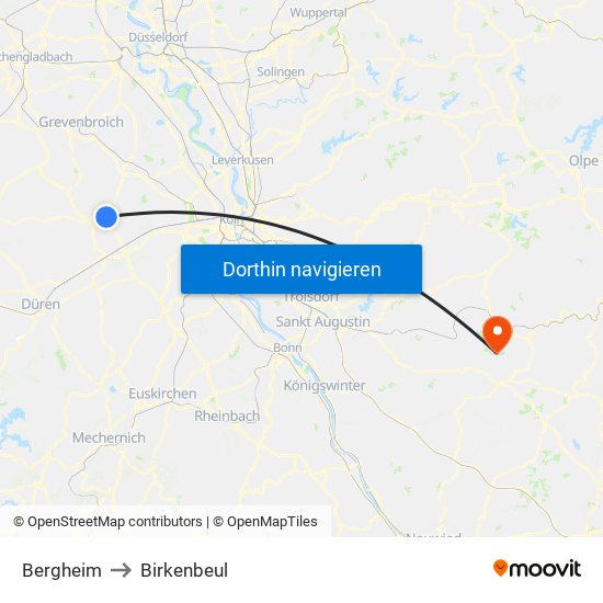 Bergheim to Birkenbeul map