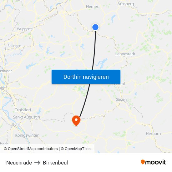 Neuenrade to Birkenbeul map