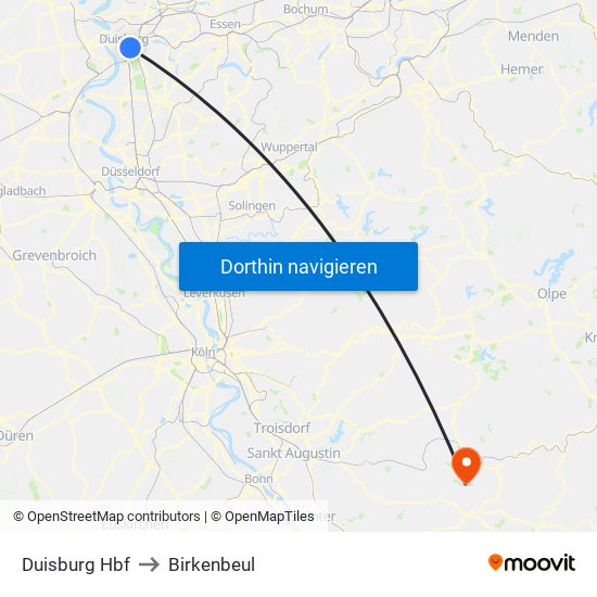 Duisburg Hbf to Birkenbeul map