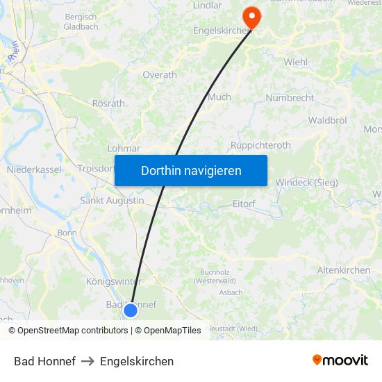 Bad Honnef to Engelskirchen map