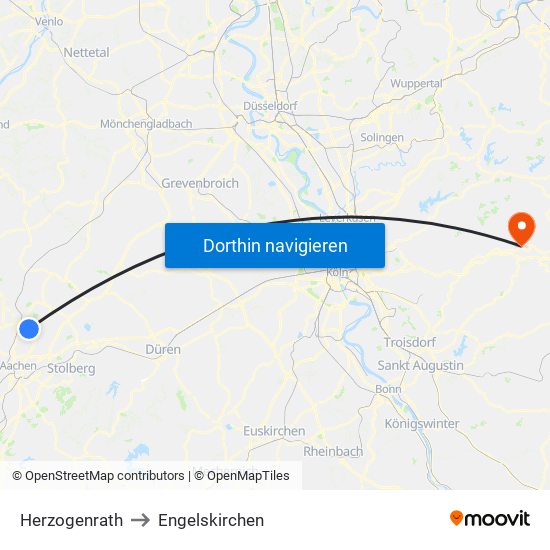 Herzogenrath to Engelskirchen map