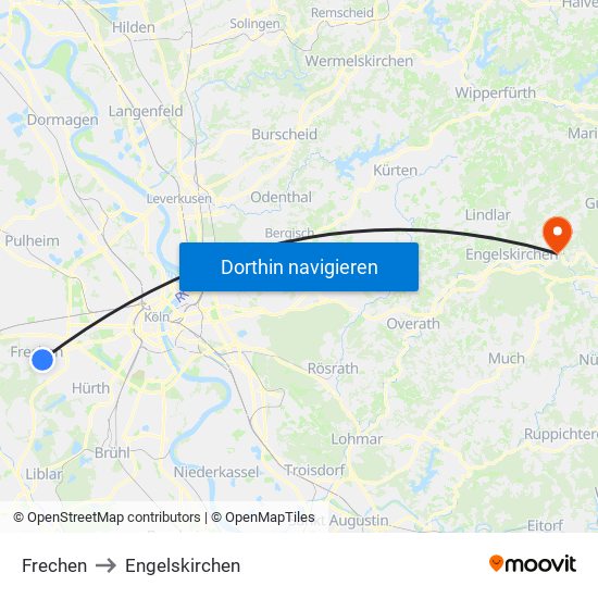 Frechen to Engelskirchen map